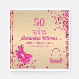 Chic 50& Fabulösa Högklackar Guld Shock rosa Glitt Pappersservett