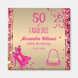 Chic 50 & Fabulous Högklackar Guld Rosa Glittery Magnet