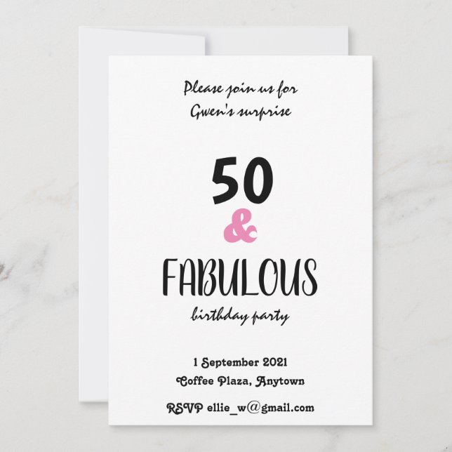 Chic 50 och Födelsedagsfest för mjuk text Inbjudningar (Framsida)