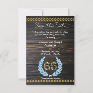 Chic 65e Årsdag Wood & Guld Spara datum Inbjudningar