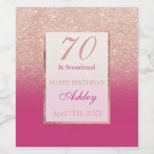 Chic 70 för Faux ro guld magenta glitter Vinflaska Etikett