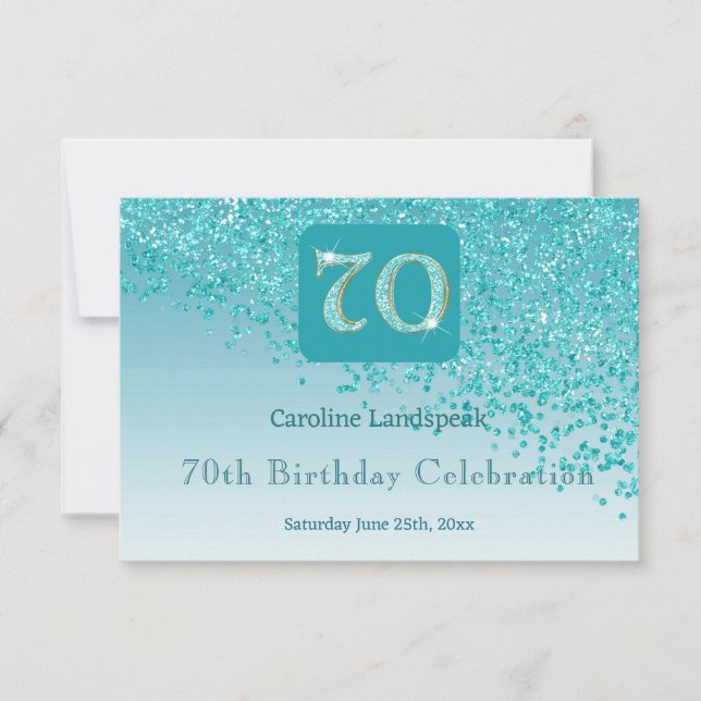 Chic 70 OSA vid dagstidningen Teal Blue Glitter Kort (Framsida)