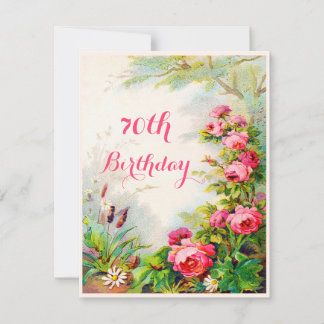 Chic 70th Birthday Victorian Rosor Cottage Garden Inbjudningar