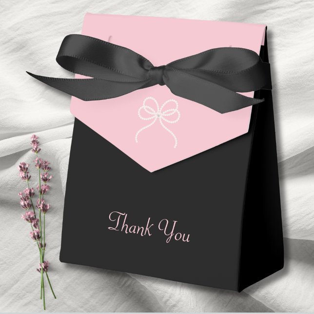 Chic 75-årsjubileumsgala Rosa och Svarta Förmånslå Presentaskar (Elevate your party favors with these chic pink and black pearl bow boxes for a 75th gala.)
