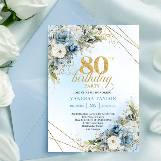Chic 80-års inbjudan Boho Guld Watercolor (Chic 80th Birthday Invitation Boho Gold Watercolor)