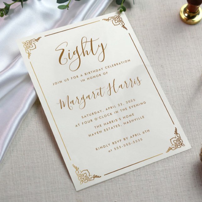 Chic 80:e århundradet Ram-kalligrafidagen i Guld Inbjudningar (Skapare uppladdad)