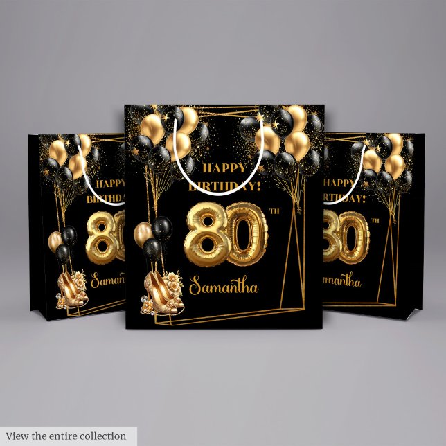 Chic 80:e födelsedagstorgen Guld Gnistra Tema (Chic 80th Birthday Gift Bag Gold Sparkle Theme)