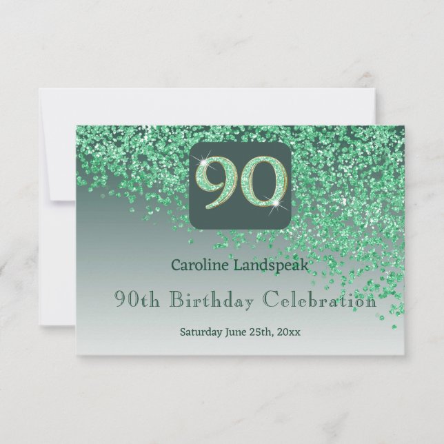Chic 90 Grönt Glitter OSA vid födelsedagen Kort (Framsida)