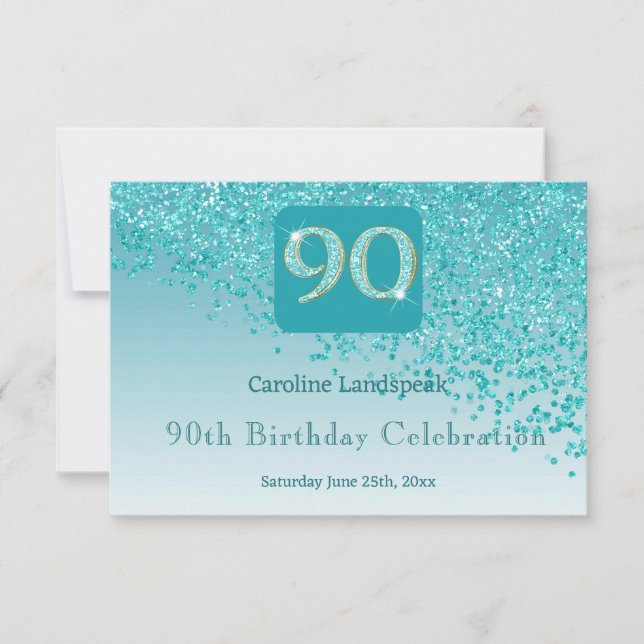 Chic 90 OSA vid dagstidningen Teal Blue Glitter Kort (Framsida)