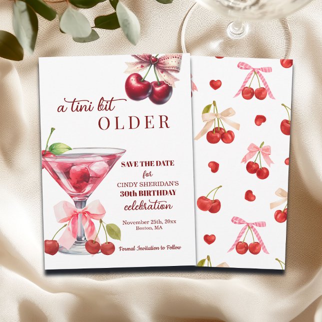 Chic A Tini Bit Äldre Cherry Martini 30-årsdag Spara Datumet (Skapare uppladdad)