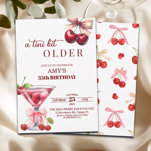Chic A Tini Bit Äldre Körsbärs Martini 35-årsdag Inbjudningar (Skapare uppladdad)