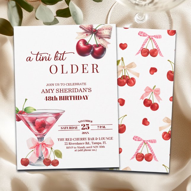 Chic A Tini Bit Äldre Körsbärs Martini 48-årsdag Inbjudningar (Skapare uppladdad)