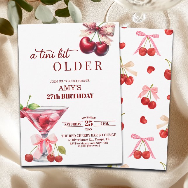 Chic A Tini Bit Older Cherry Martini 27th Birthday Inbjudningar (Skapare uppladdad)