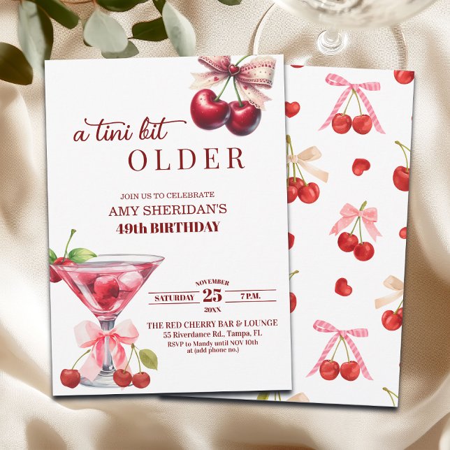 Chic A Tini Bit Older Cherry Martini 49th Birthday Inbjudningar (Skapare uppladdad)