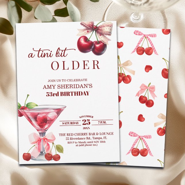 Chic A Tini Bit Older Cherry Martini 53rd Birthday Inbjudningar (Skapare uppladdad)