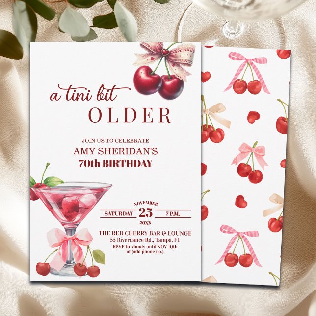 Chic A Tini Bit Older Cherry Martini 70th Birthday Inbjudningar (Skapare uppladdad)