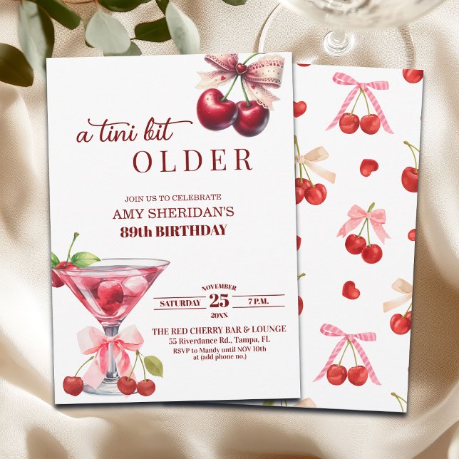 Chic A Tini Bit Older Cherry Martini 89th Birthday Inbjudningar (Skapare uppladdad)