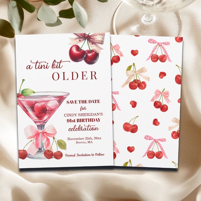 Chic A Tini Bit Older Cherry Martini 91-årsdag Spara Datumet (Skapare uppladdad)