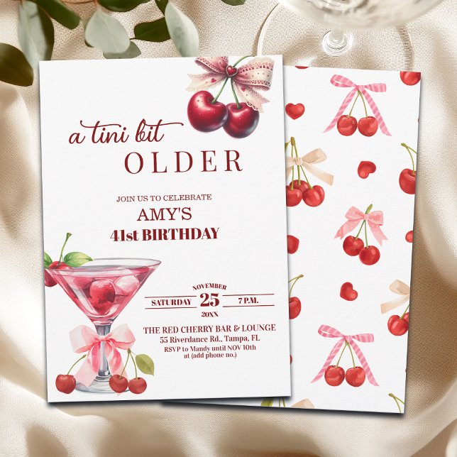 Chic A Tini Bit Older Körsbärs Martini 41-årsdag Inbjudningar (Skapare uppladdad)