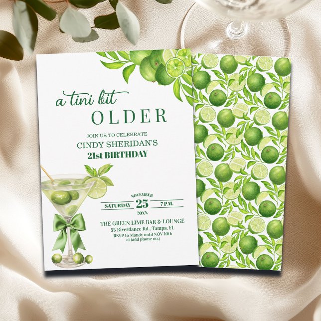 Chic A Tini Bit Older Lime Martini 21st Birthday Inbjudningar (Skapare uppladdad)