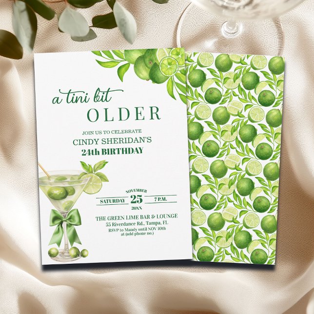 Chic A Tini Lite Äldre Lime Martini 24-årsdag Inbjudningar (Skapare uppladdad)