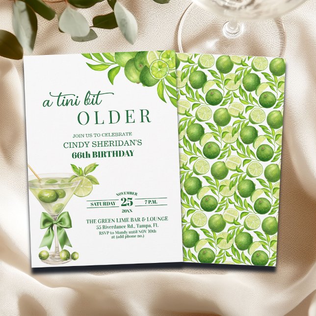 Chic A Tini Lite Äldre Lime Martini 66-årsdag Inbjudningar (Skapare uppladdad)