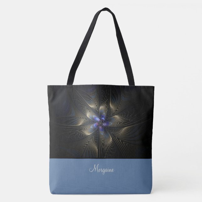 Chic Abstrakt Fractal Monogrammed Tote Bag Tygkasse (Framsida)