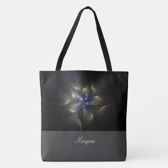 Chic Abstrakt Fractal Monogrammed Tote Bag Tygkasse (Framsida)