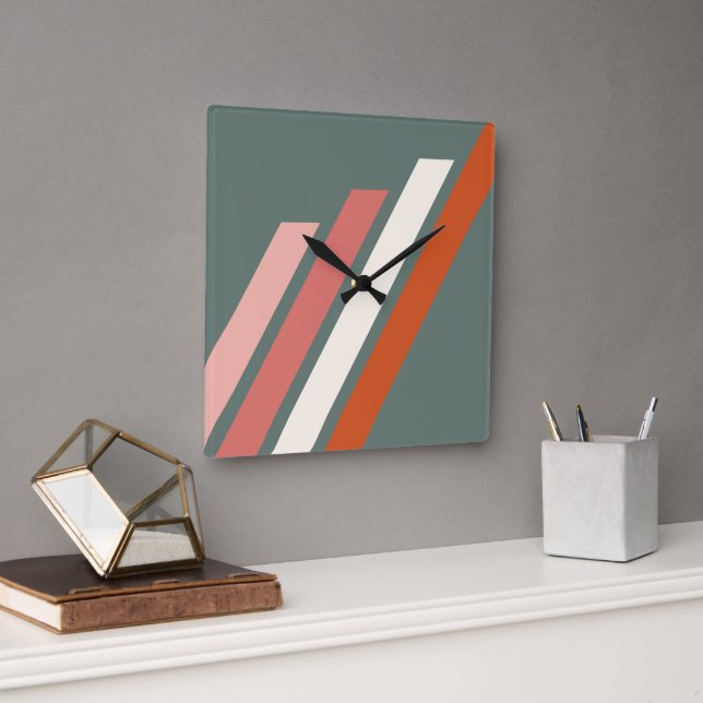 Chic Abstrakt Geometric Rand Mosaic Art Mönster Fyrkantig Klocka (Kontor)