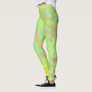 Chic Abstrakt Guld Butterfly Gult Violet Leggings