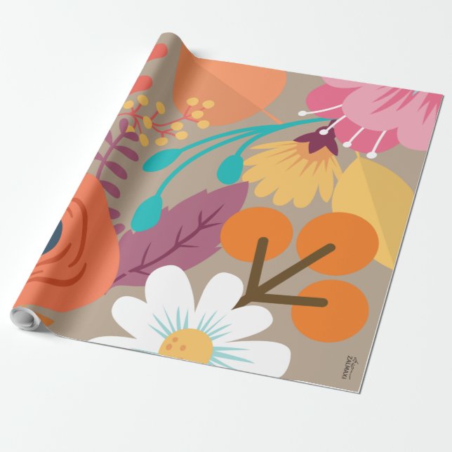 Chic Abstrakt Guld Löv Färgblomma med färgfärg blo Presentpapper (Utrullad)
