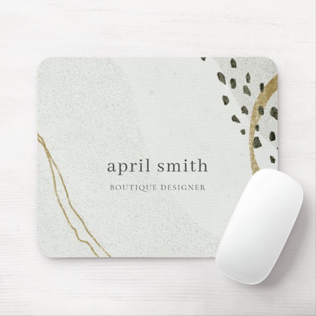 Chic Abstrakt Ivory Guld Black Grått Stone Struktu Musmatta (Med mus)