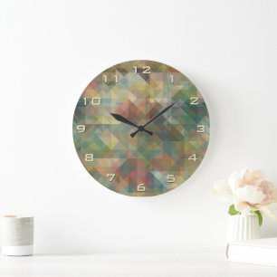 Chic Abstrakt Retro Triangles Mosaic Mönster Stor Klocka