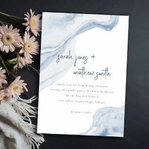 Chic Abstrakt Soft Blue Sea Coastal Beach Wedding Inbjudningar