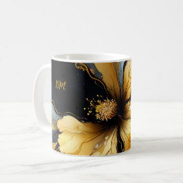 chic abstrakt svart guld blommigt kaffemugg