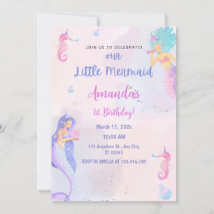 Chic Adsible Sjöjungfru 1st Birthday Inbjudningar