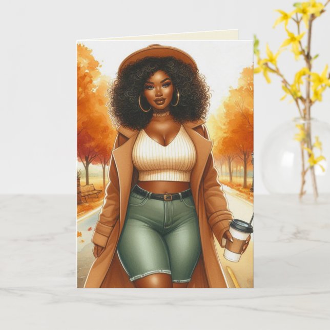 Chic African American Woman Thanksgiving | Fall Kort (Gul blomma)