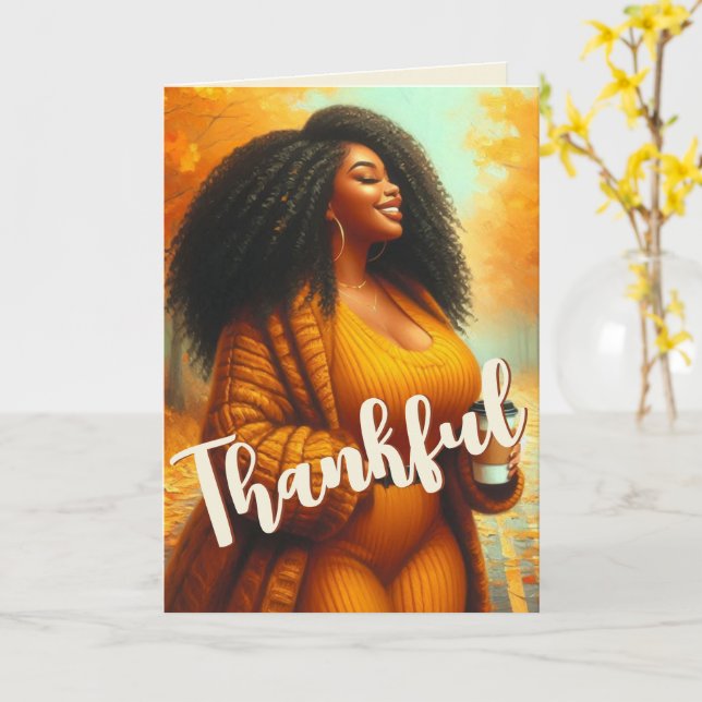 Chic afroamerikansk kvinna Thanksgiving | Höst Kort (Gul blomma)