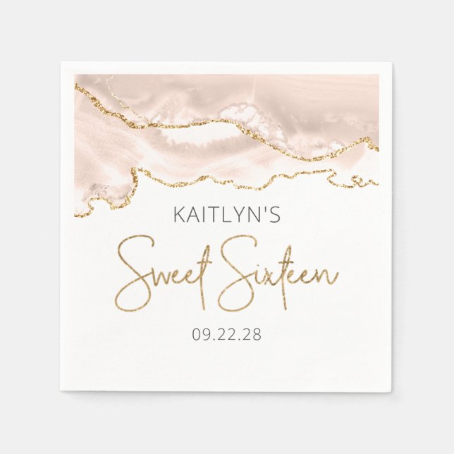 Chic Agate Elfenben Guld Sweet 16 Födelsedag Pappersservett (Framsidan)