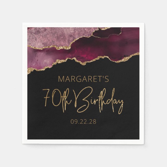 Chic Agate Geode Burgundy Guld 70-årsdag Pappersservett (Framsidan)