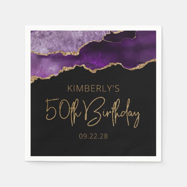 Chic Agate Geode Lila Guld 50:e födelsedagen Pappersservett (Framsidan)
