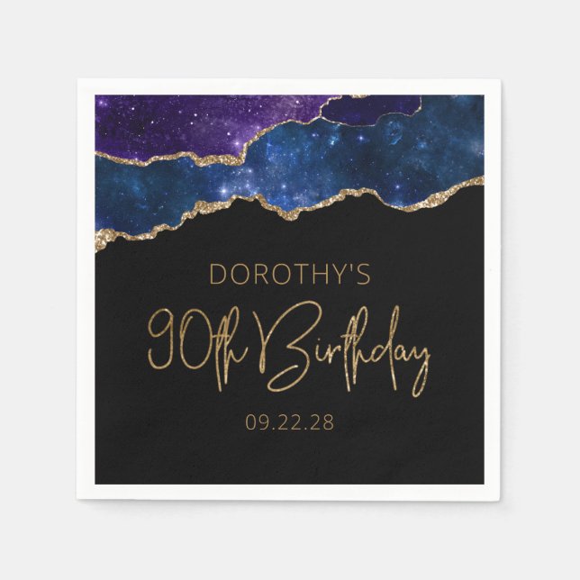 Chic Agate Geode Starry Guld 90:e Födelsedagsfest Pappersservett (Framsidan)