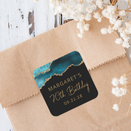 Chic Agate Geode Teal Guld 70:e Födelsedagsfesten Fyrkantigt Klistermärke