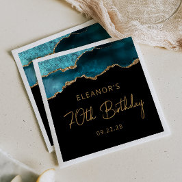 Chic Agate Geode Teal Guld 70:e Födelsedagsfesten Pappersservett