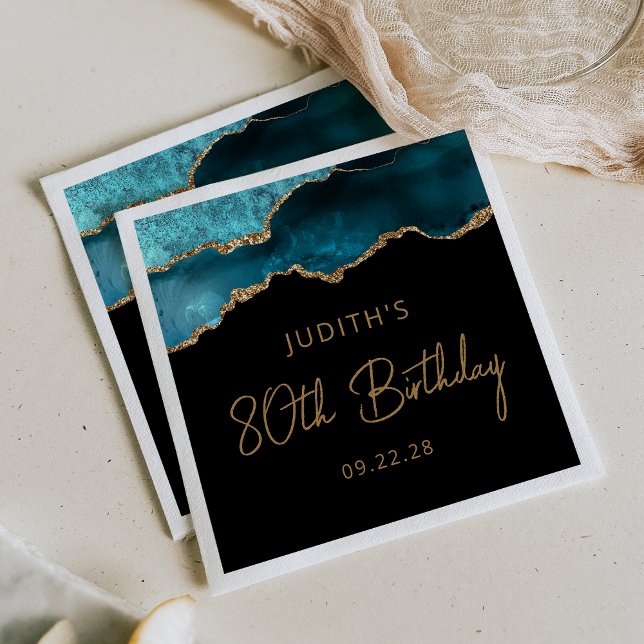 Chic Agate Geode Teal Guld 80:e Födelsedagsfesten Pappersservett (Skapare uppladdad)