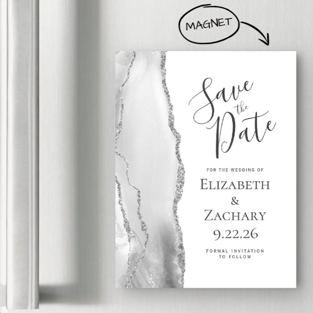 Chic Agate Grått Silver Magnetic Save Date (Skapare uppladdad)