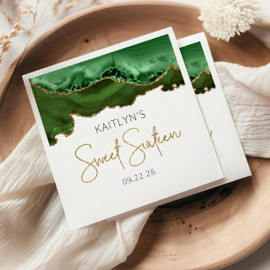 Chic Agate Hunter Grönt Guld Sweet 16 Birthday Pappersservett