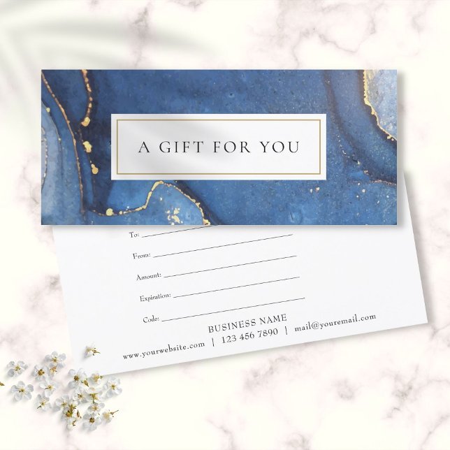 Chic Agate Marmor Blå Guld Presentkort kort (Chic Agate Marble Blue Gold Gift Certificate card)