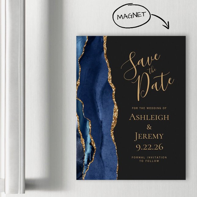 Chic Agate Navy Blue Guld Mörk Magnetic Card (Skapare uppladdad)