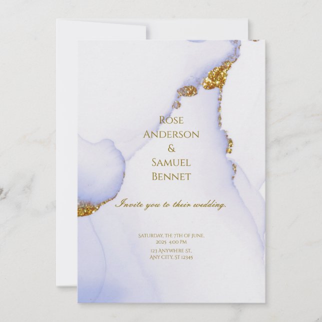 Chic Alcohol Ink Handmade Gold Wedding Invitation Inbjudningar (Framsida)